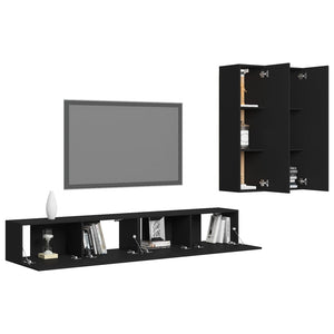 vidaXL 4-Piece TV Cabinet Set Black Engineered Wood