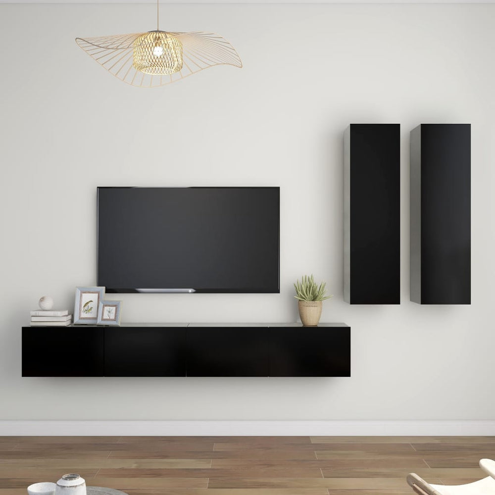 vidaXL 4-Piece TV Cabinet Set Black Engineered Wood