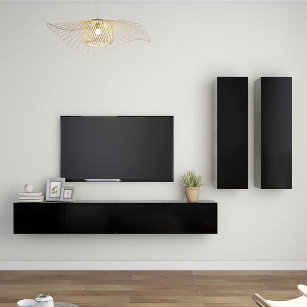 vidaXL 4-Piece TV Cabinet Set Black Engineered Wood