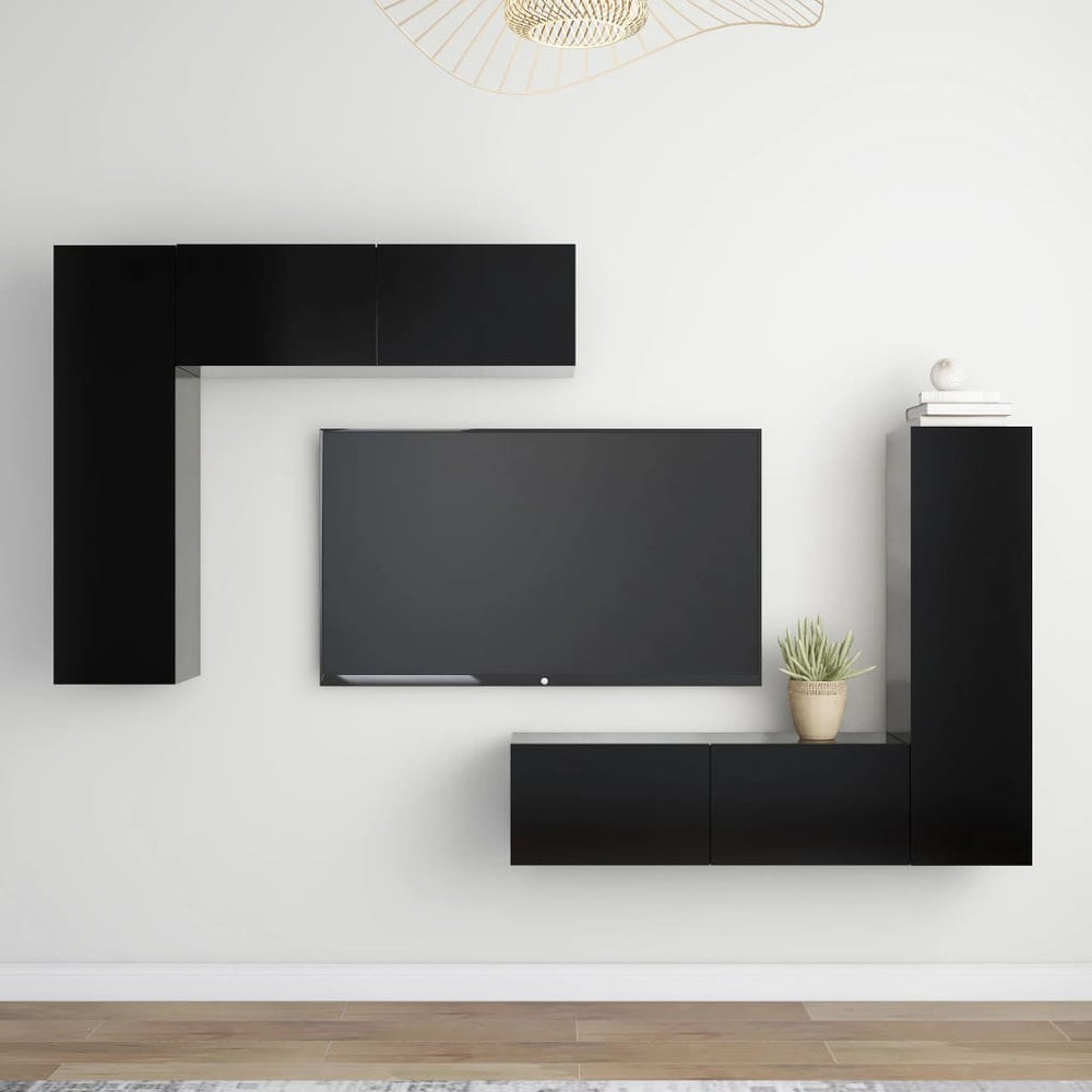 vidaXL 4-Piece TV Cabinet Set Black Engineered Wood