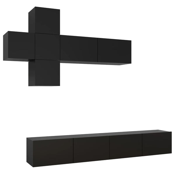 vidaXL 7-Piece TV Cabinet Set Black Engineered Wood
