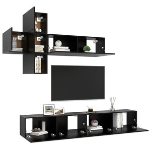 vidaXL 7-Piece TV Cabinet Set Black Engineered Wood