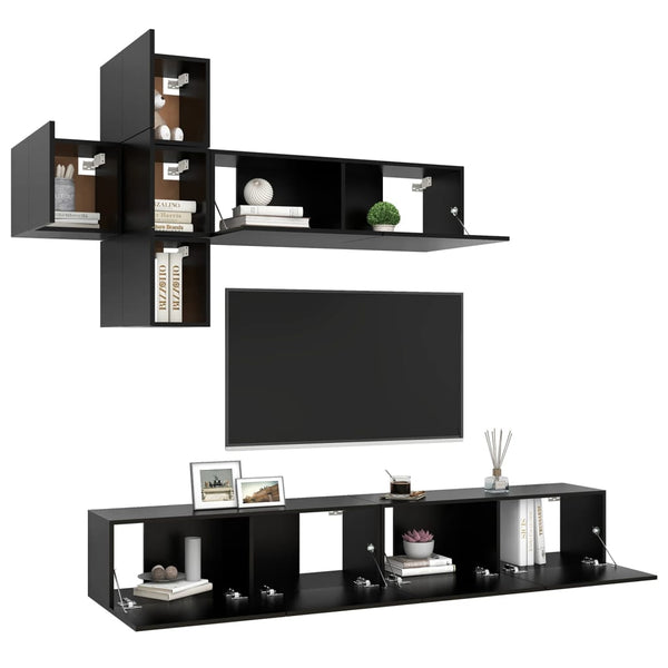 vidaXL 7-Piece TV Cabinet Set Black Engineered Wood