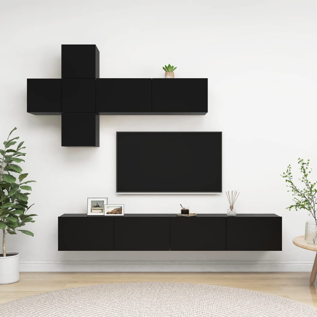 vidaXL 7-Piece TV Cabinet Set Black Engineered Wood