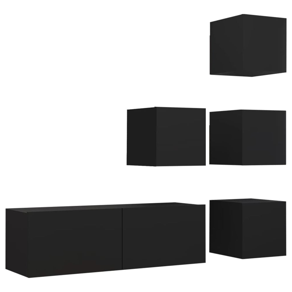 vidaXL 5-Piece TV Cabinet Set Black Engineered Wood