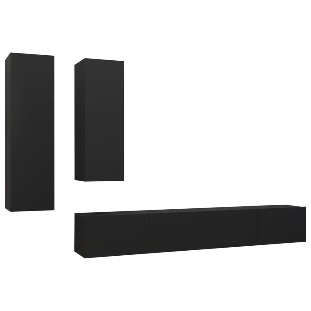 vidaXL 4-Piece TV Cabinet Set Black Engineered Wood