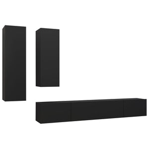 vidaXL 4-Piece TV Cabinet Set Black Engineered Wood
