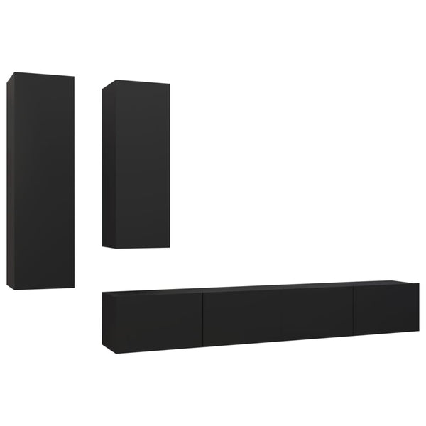 vidaXL 4-Piece TV Cabinet Set Black Engineered Wood