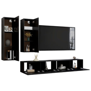 vidaXL 4-Piece TV Cabinet Set Black Engineered Wood
