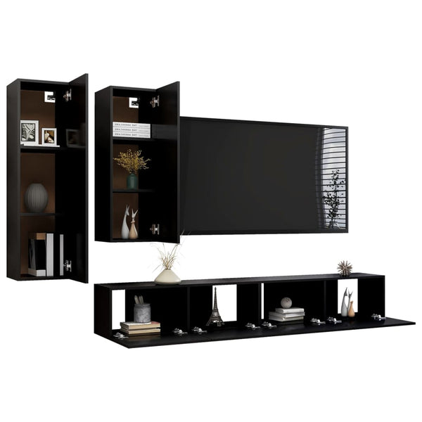 vidaXL 4-Piece TV Cabinet Set Black Engineered Wood