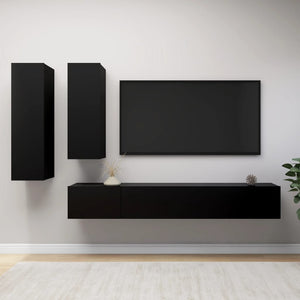 vidaXL 4-Piece TV Cabinet Set Black Engineered Wood