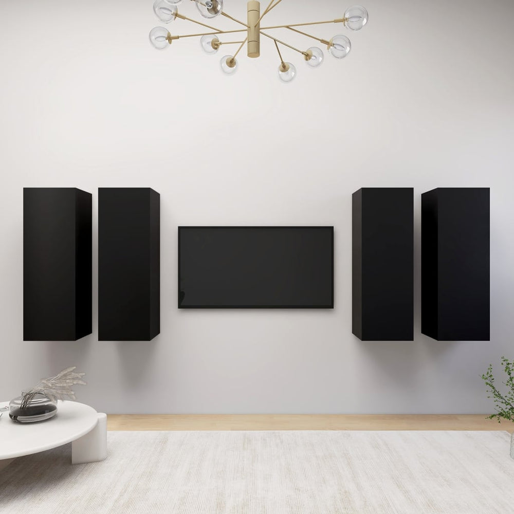 vidaXL TV Cabinets 4 pcs. Black 30.5x30x90 cm Engineered Wood