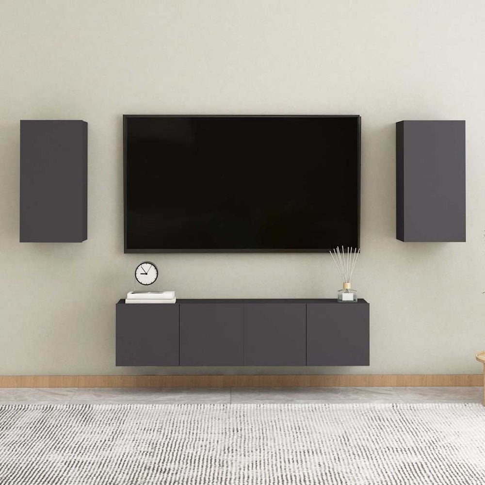 vidaXL 4-Piece TV Cabinet Set Grey Engineered Wood