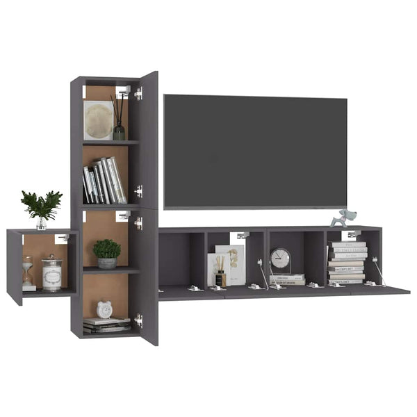 vidaXL 5-Piece TV Cabinet Set Grey Engineered Wood