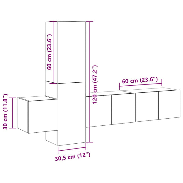 vidaXL 5-Piece TV Cabinet Set Grey Engineered Wood