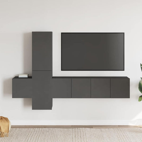 vidaXL 5-Piece TV Cabinet Set Grey Engineered Wood
