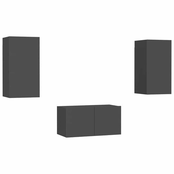 vidaXL 3-Piece TV Cabinet Set Grey Engineered Wood
