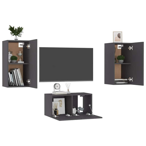 vidaXL 3-Piece TV Cabinet Set Grey Engineered Wood