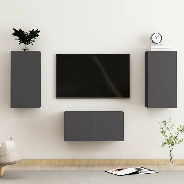 vidaXL 3-Piece TV Cabinet Set Grey Engineered Wood
