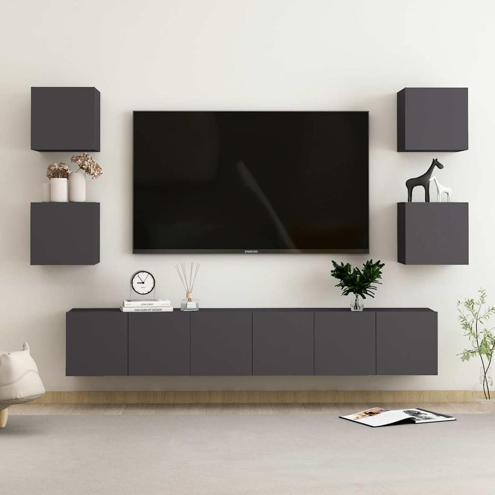 vidaXL 7-Piece TV Cabinet Set Grey Engineered Wood