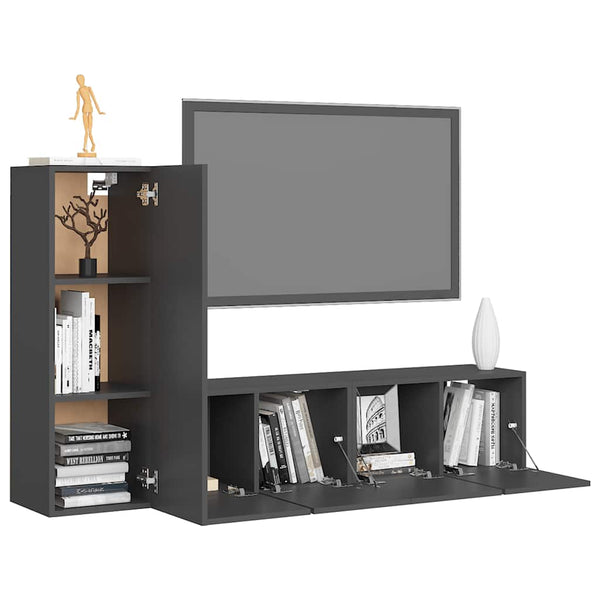 vidaXL 3-Piece TV Cabinet Set Grey Engineered Wood