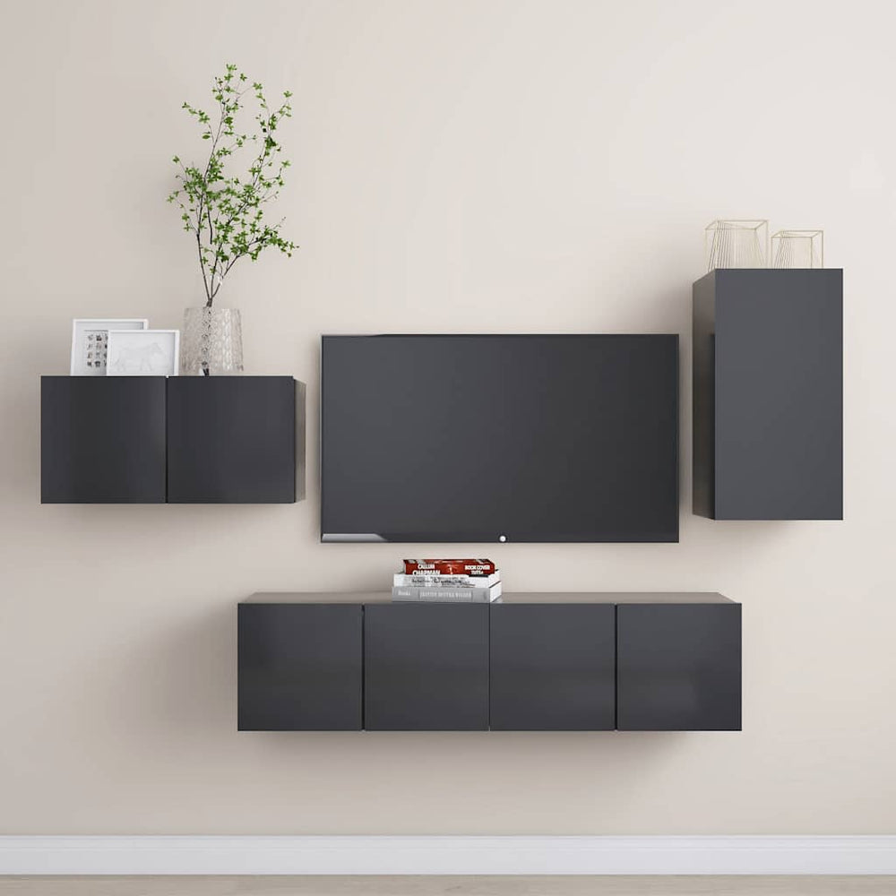 vidaXL 4-Piece TV Cabinet Set Grey Engineered Wood