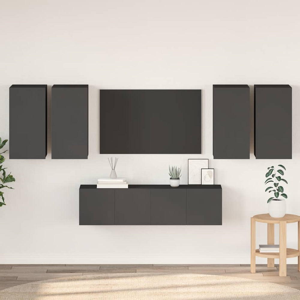 vidaXL 6-Piece TV Cabinet Set Grey Engineered Wood
