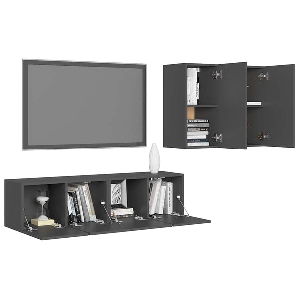 vidaXL 4-Piece TV Cabinet Set Grey Engineered Wood