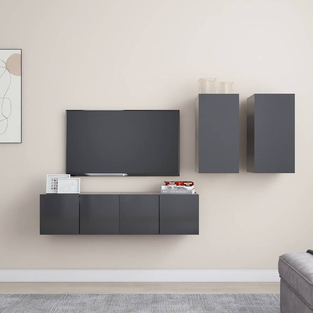 vidaXL 4-Piece TV Cabinet Set Grey Engineered Wood