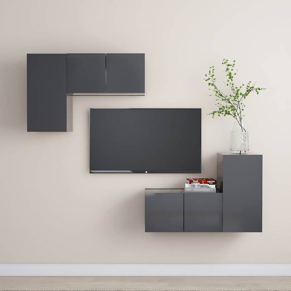 vidaXL 4-Piece TV Cabinet Set Grey Engineered Wood