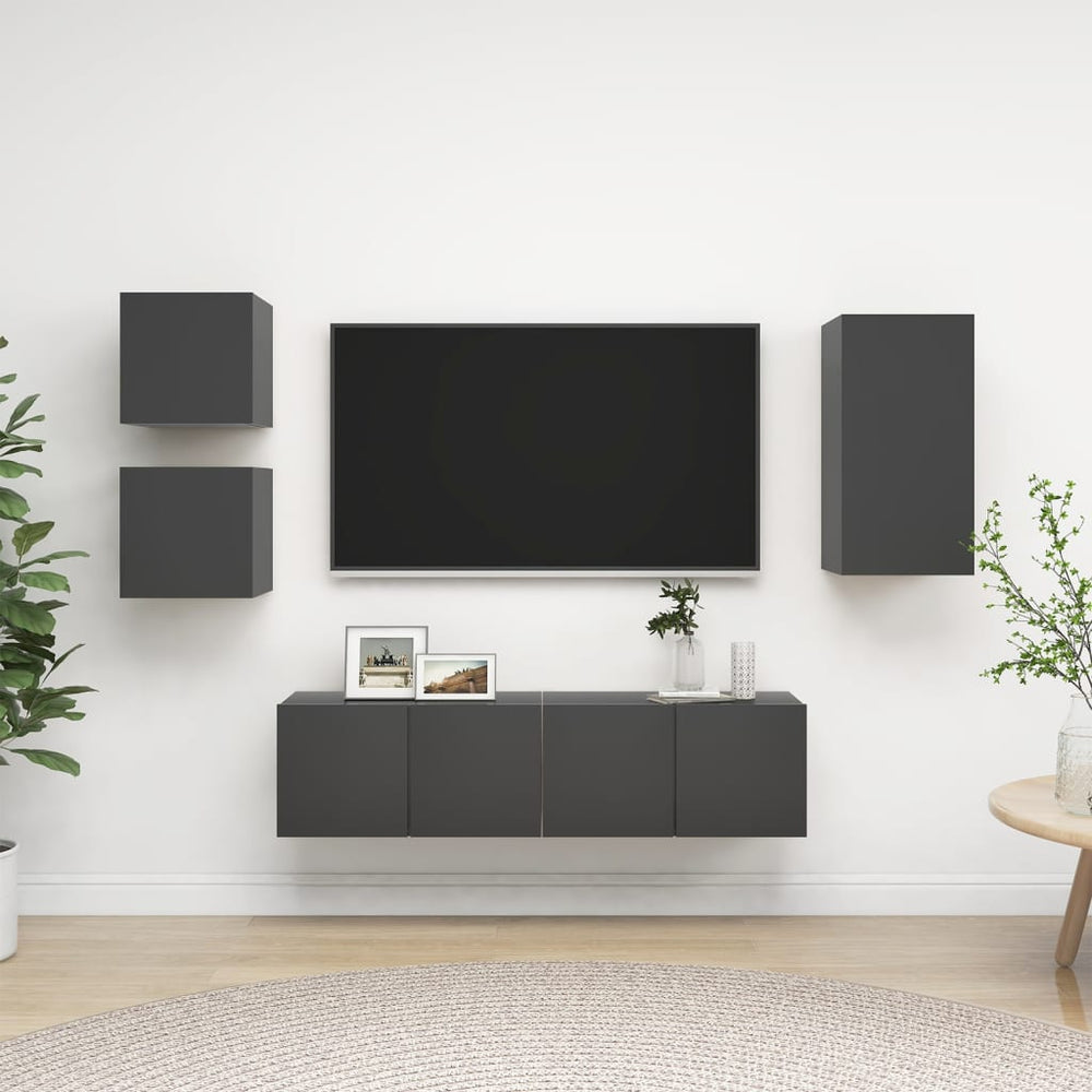 vidaXL 5-Piece TV Cabinet Set Grey Engineered Wood