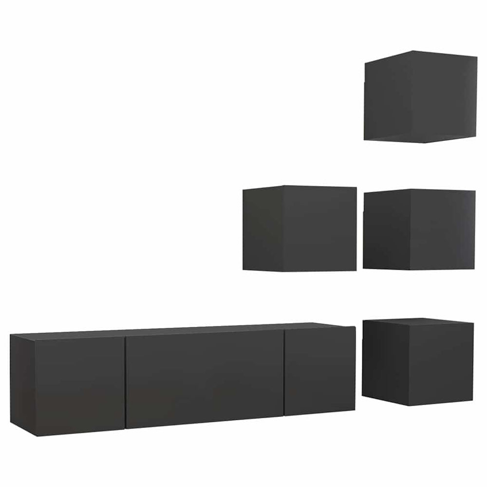 vidaXL 6-Piece TV Cabinet Set Grey Engineered Wood