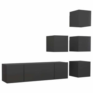 vidaXL 6-Piece TV Cabinet Set Grey Engineered Wood