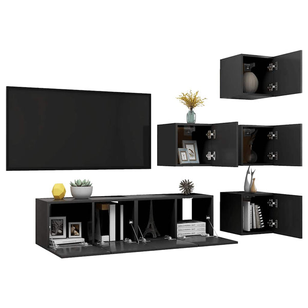 vidaXL 6-Piece TV Cabinet Set Grey Engineered Wood