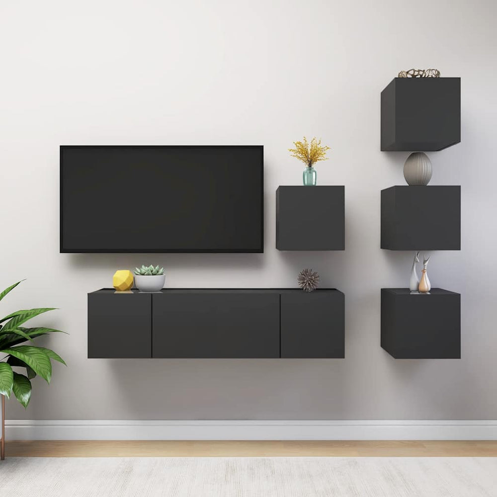 vidaXL 6-Piece TV Cabinet Set Grey Engineered Wood