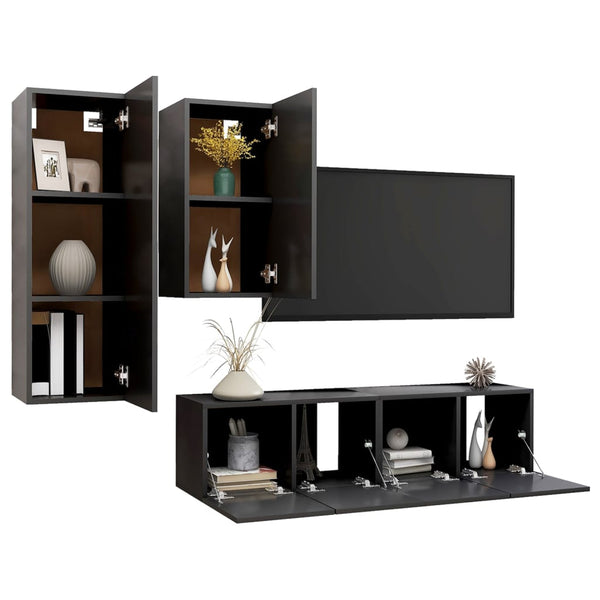 vidaXL 4-Piece TV Cabinet Set Grey Engineered Wood