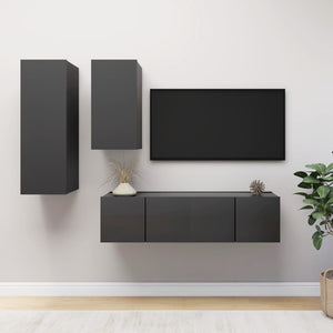 vidaXL 4-Piece TV Cabinet Set Grey Engineered Wood