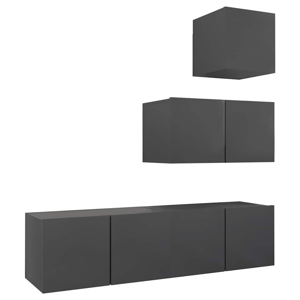 vidaXL 4-Piece TV Cabinet Set Grey Engineered Wood