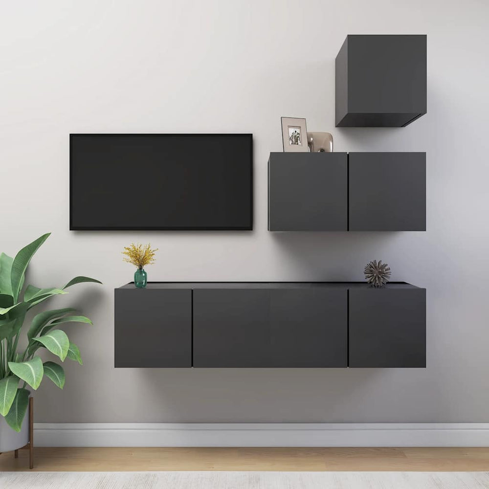 vidaXL 4-Piece TV Cabinet Set Grey Engineered Wood