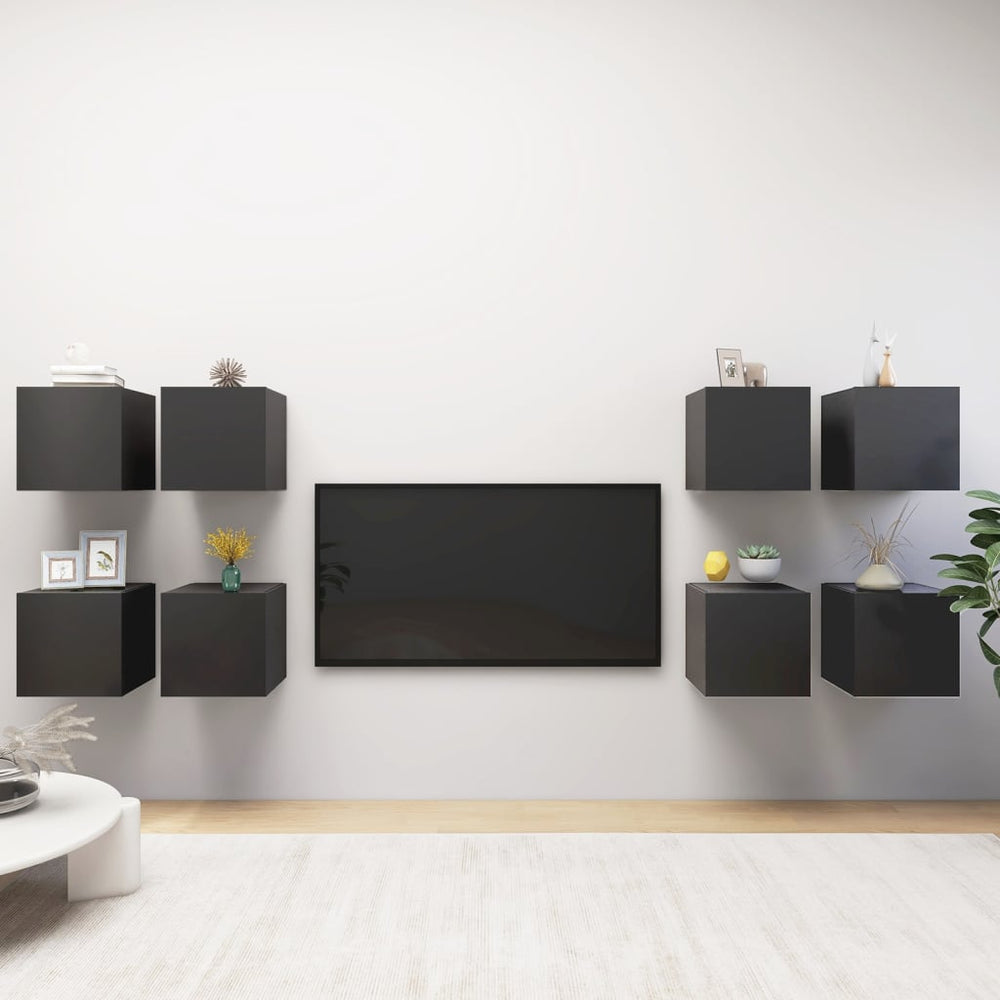 vidaXL TV Wall Cabinets 8 pcs Grey 30.5x30x30 cm