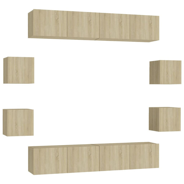vidaXL 8-Piece TV Cabinet Set Sonoma Oak Engineered Wood