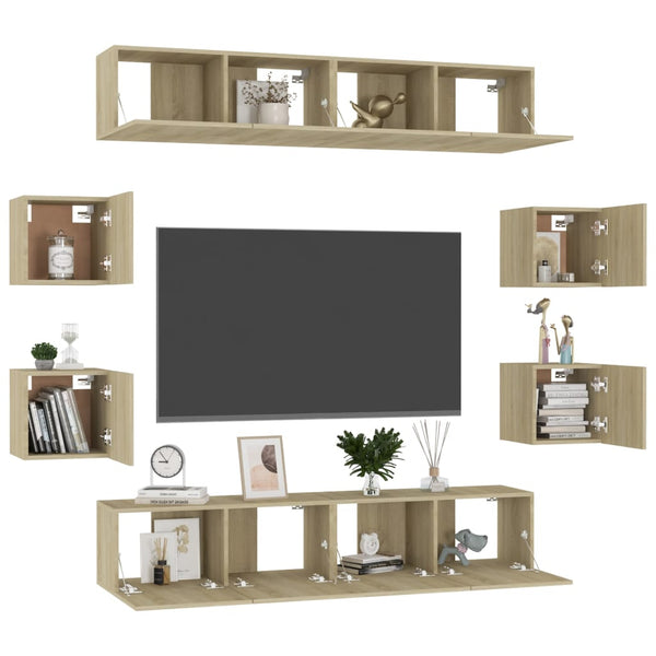 vidaXL 8-Piece TV Cabinet Set Sonoma Oak Engineered Wood