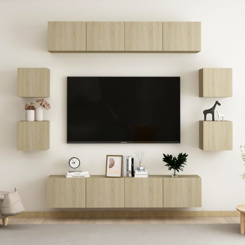 vidaXL 8-Piece TV Cabinet Set Sonoma Oak Engineered Wood