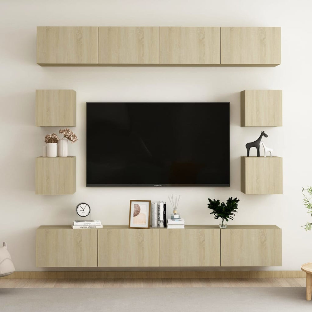 vidaXL 8-Piece TV Cabinet Set Sonoma Oak Engineered Wood