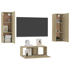 vidaXL 3-Piece TV Cabinet Set Sonoma Oak Engineered Wood