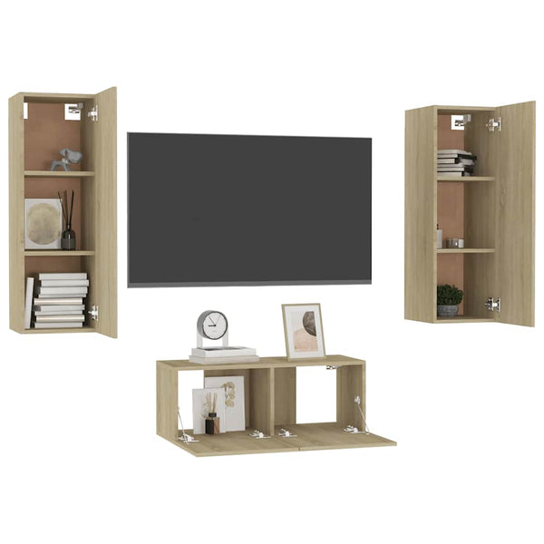 vidaXL 3-Piece TV Cabinet Set Sonoma Oak Engineered Wood