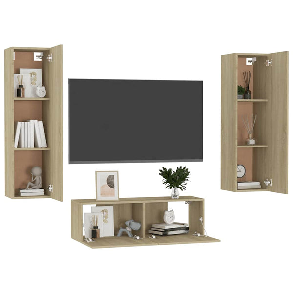 vidaXL 3-Piece TV Cabinet Set Sonoma Oak Engineered Wood