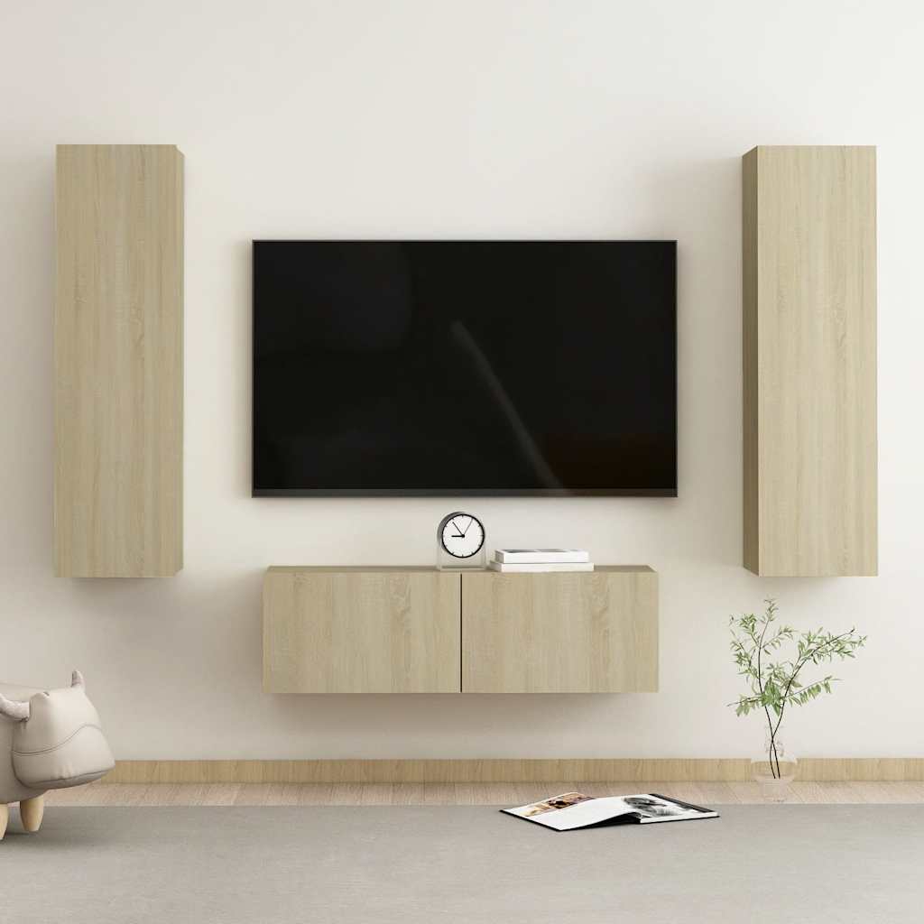 vidaXL 3-Piece TV Cabinet Set Sonoma Oak Engineered Wood