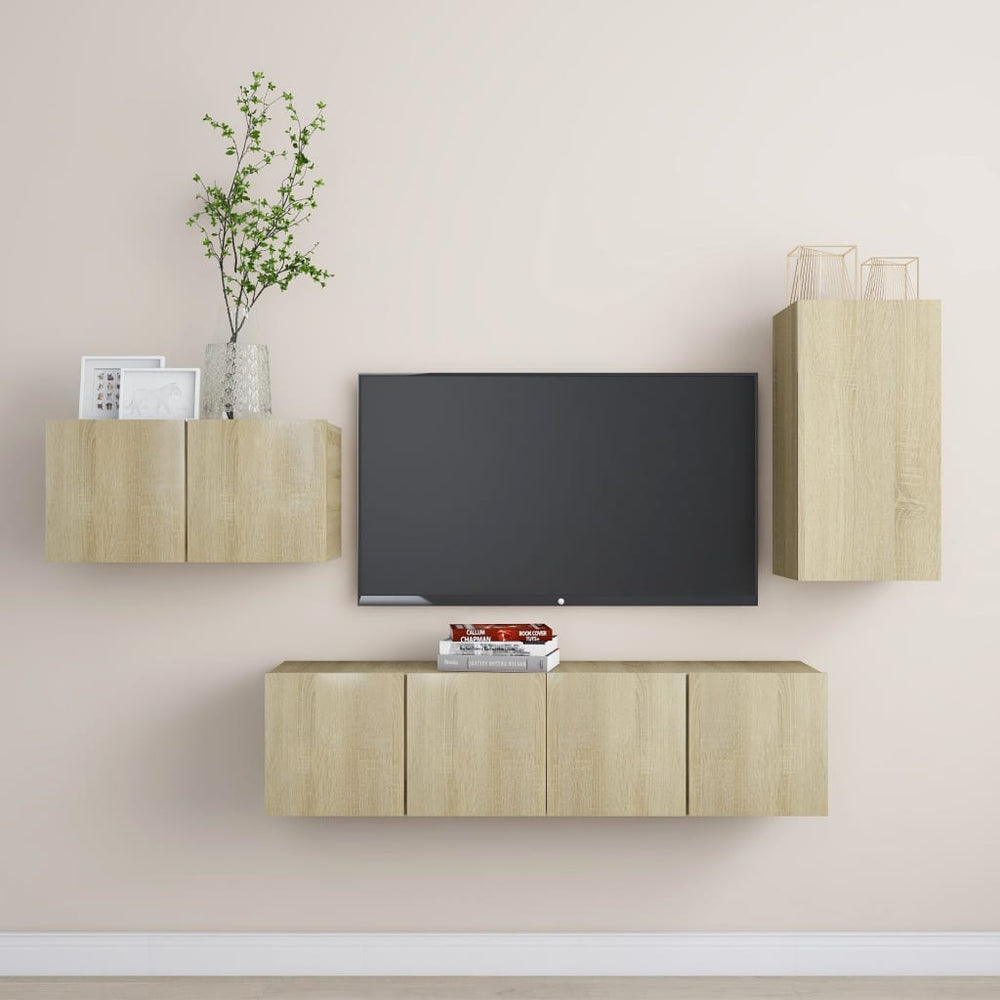 vidaXL 4-Piece TV Cabinet Set Sonoma Oak Engineered Wood