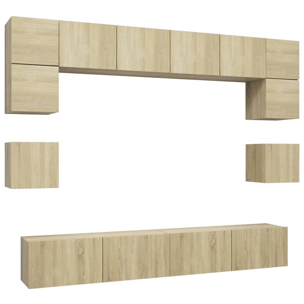 vidaXL 8-Piece TV Cabinet Set Sonoma Oak Engineered Wood